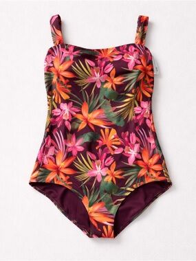 Floral One-Piece Swimsuit - Pink & Orange Floral